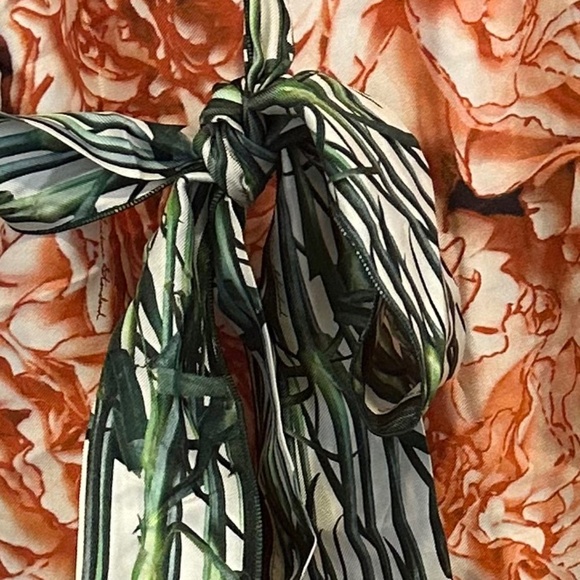 TRIBUNE STANDARD Orange and Green Botanical Sleeveless 100% Silk Dress - Size L. - Picture 11 of 16